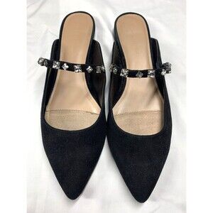 Banana Republic Mary Jane Mule Flats Size 10.5 Black Suede Embellished Strap